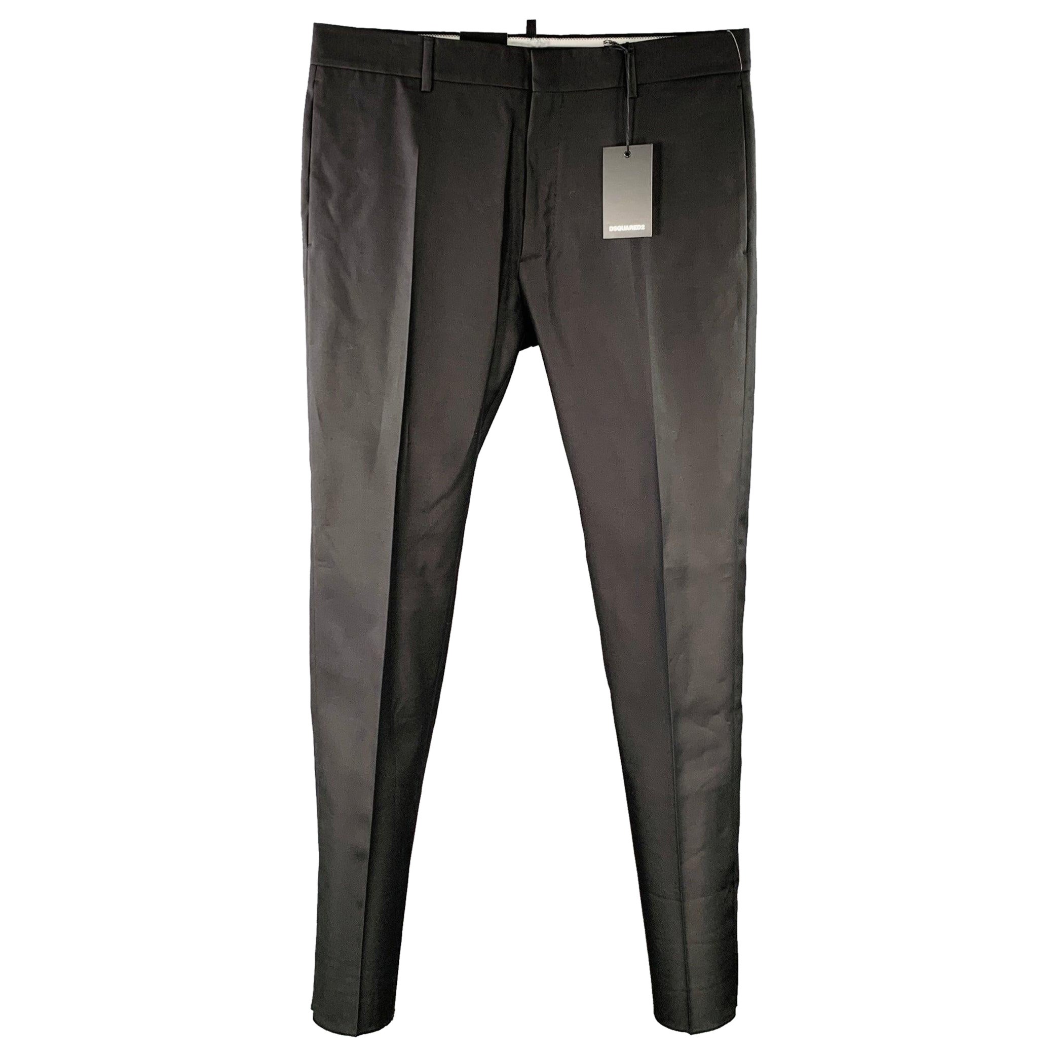 DSQUARED2 Size 36 Admiral Black Wool Silk Flat Front Dress Pants For Sale