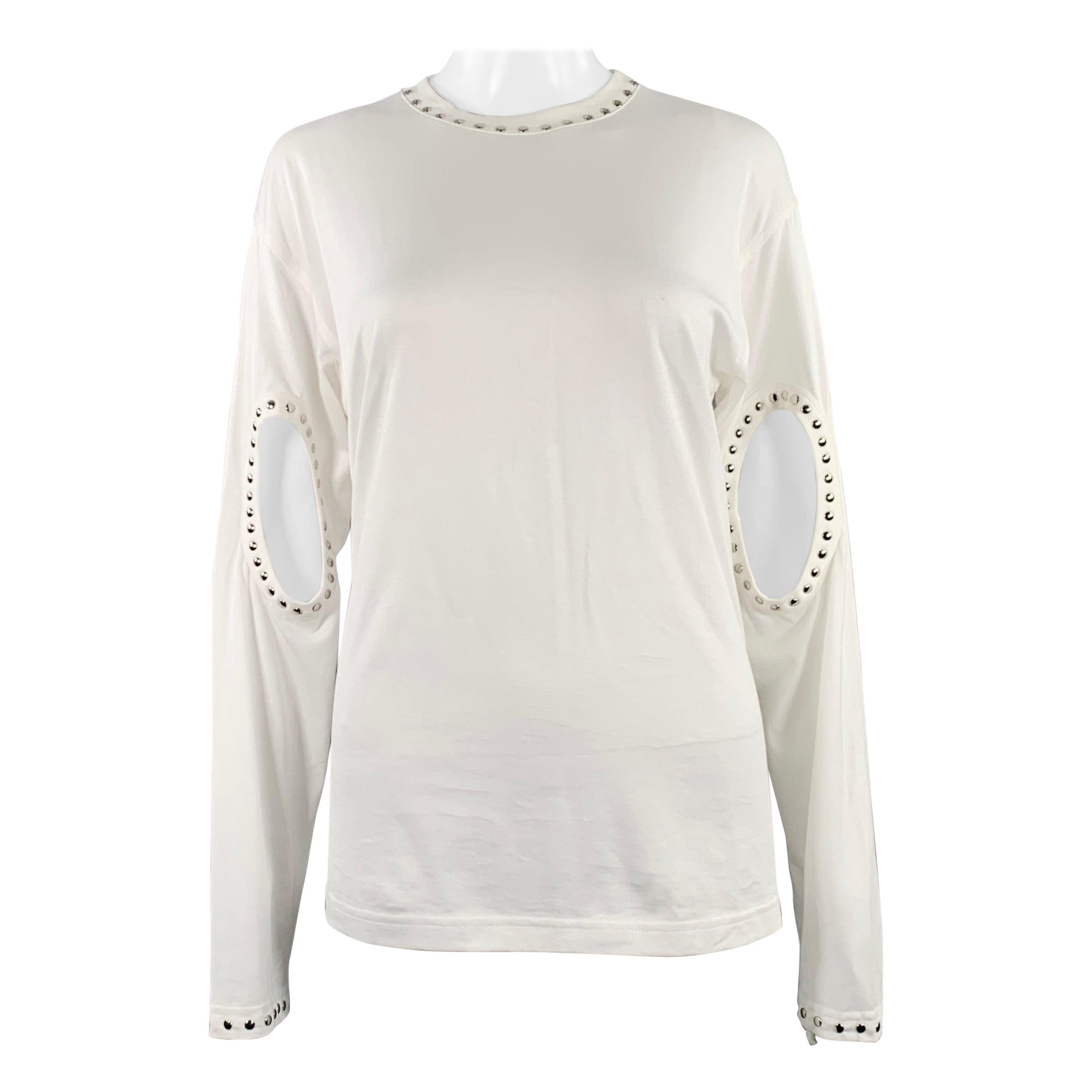 BURBERRY Size XXS White Silver Cotton Studded Cutout Pullover For Sale