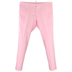 DSQUARED2 Taglia 34 Rosa Twill in misto cotone Pantaloni da abito con bottoni e moschettoni