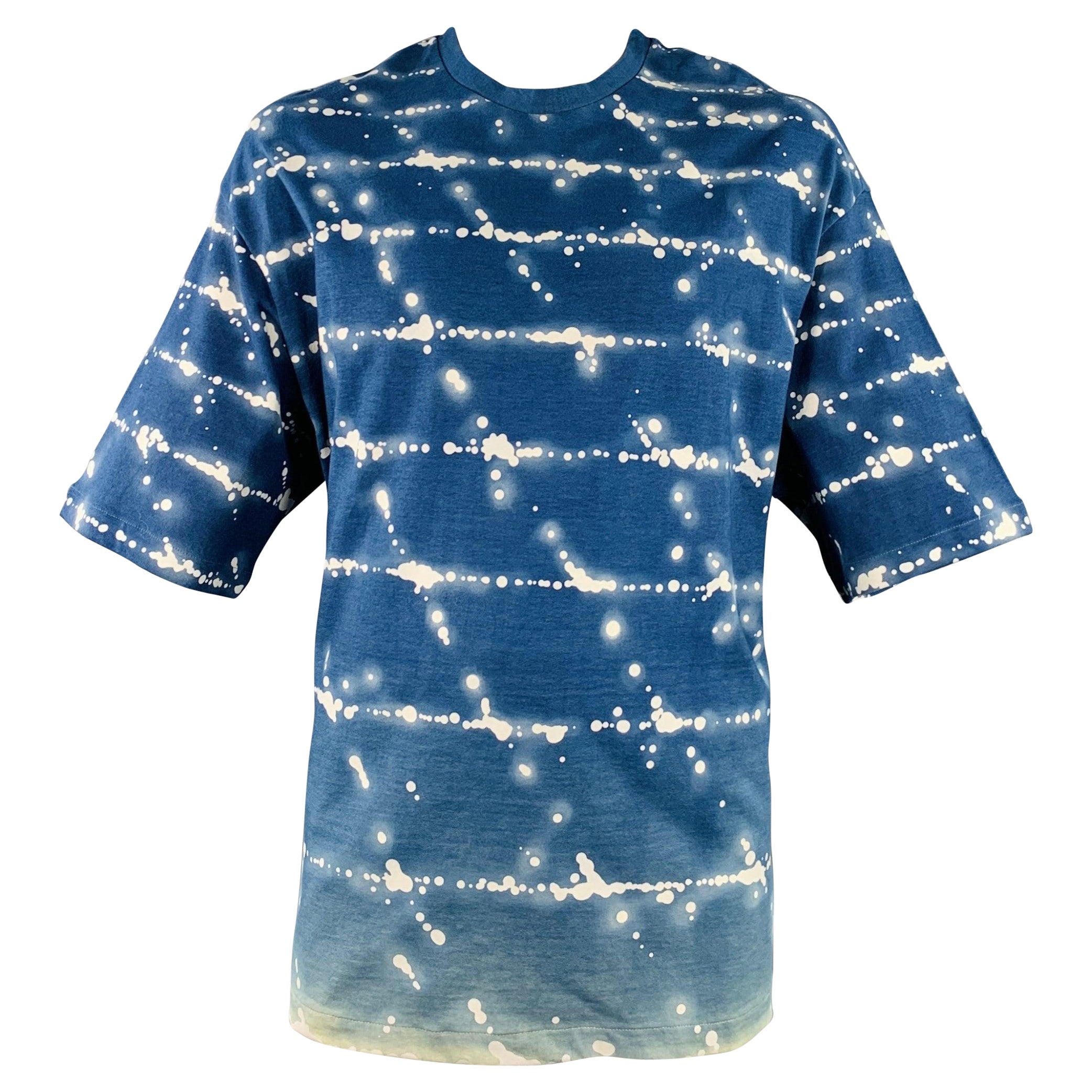 JIL SANDER Size XL City Lights Blue White Abstract Cotton Crew Neck T-shirt