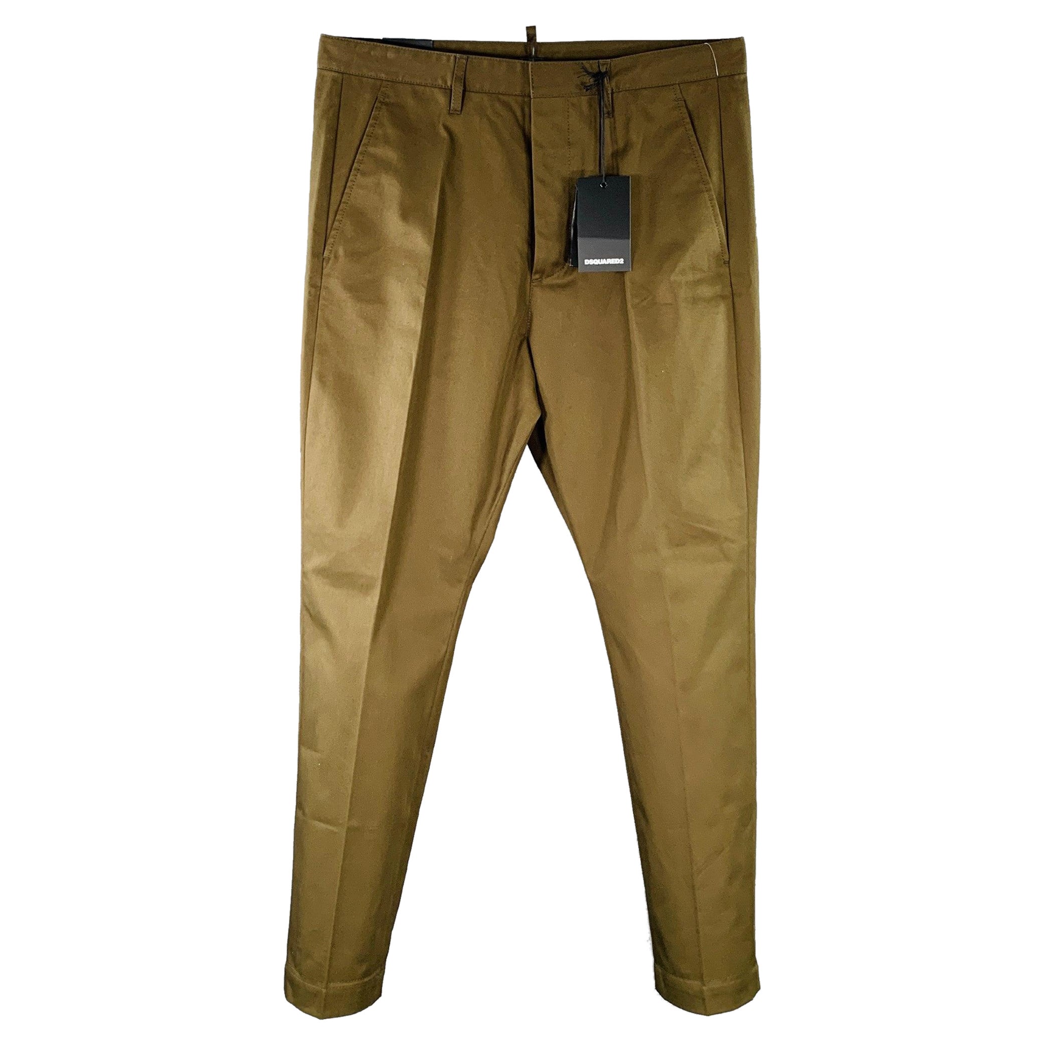 DSQUARED2 Taille 34 Pantalon décontracté en coton sergé vert olive avec braguette à boutons