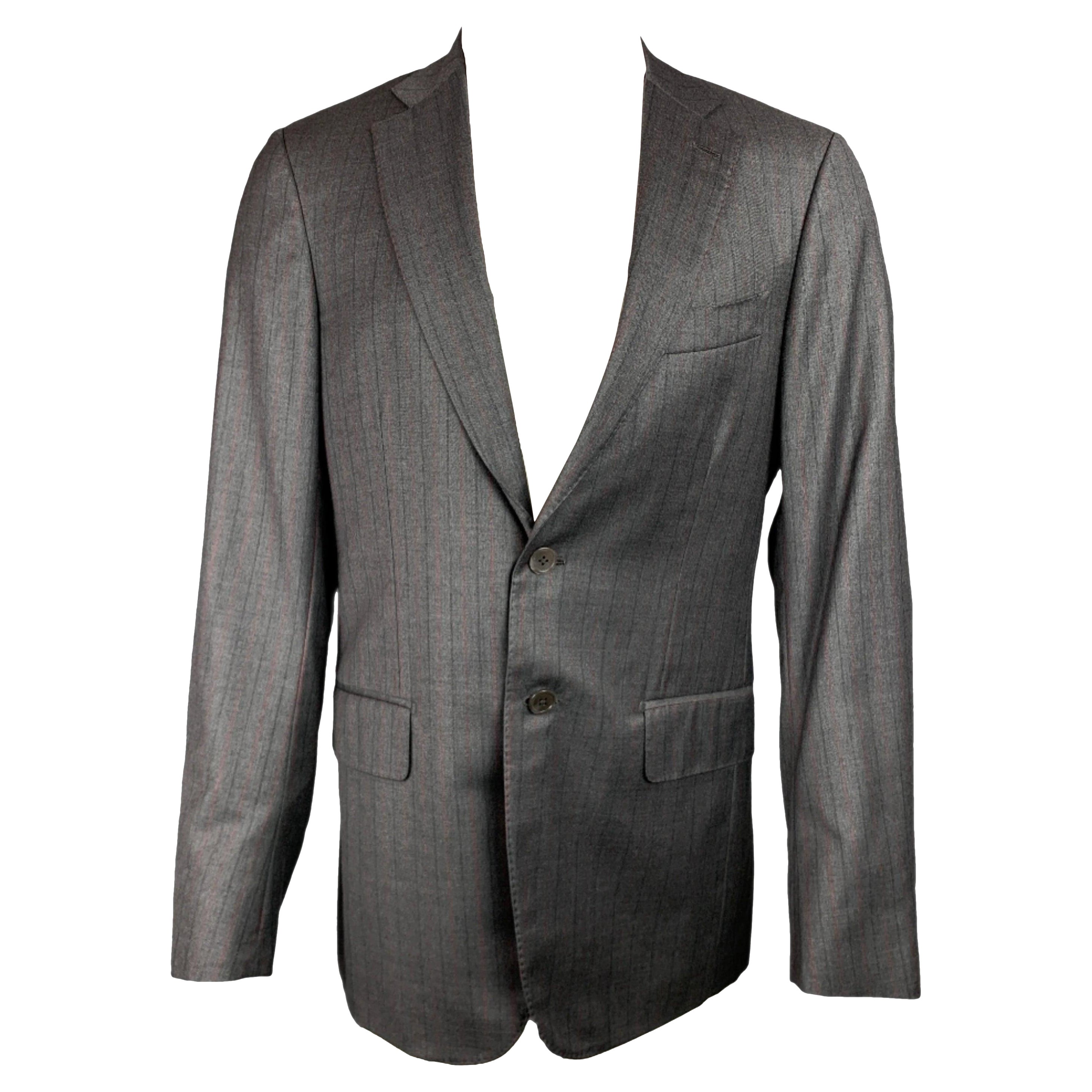 ISAIA Talla 40 Gris Carbón Rojo Rayas Lana Solapa Muesca Abrigo Deportivo en venta