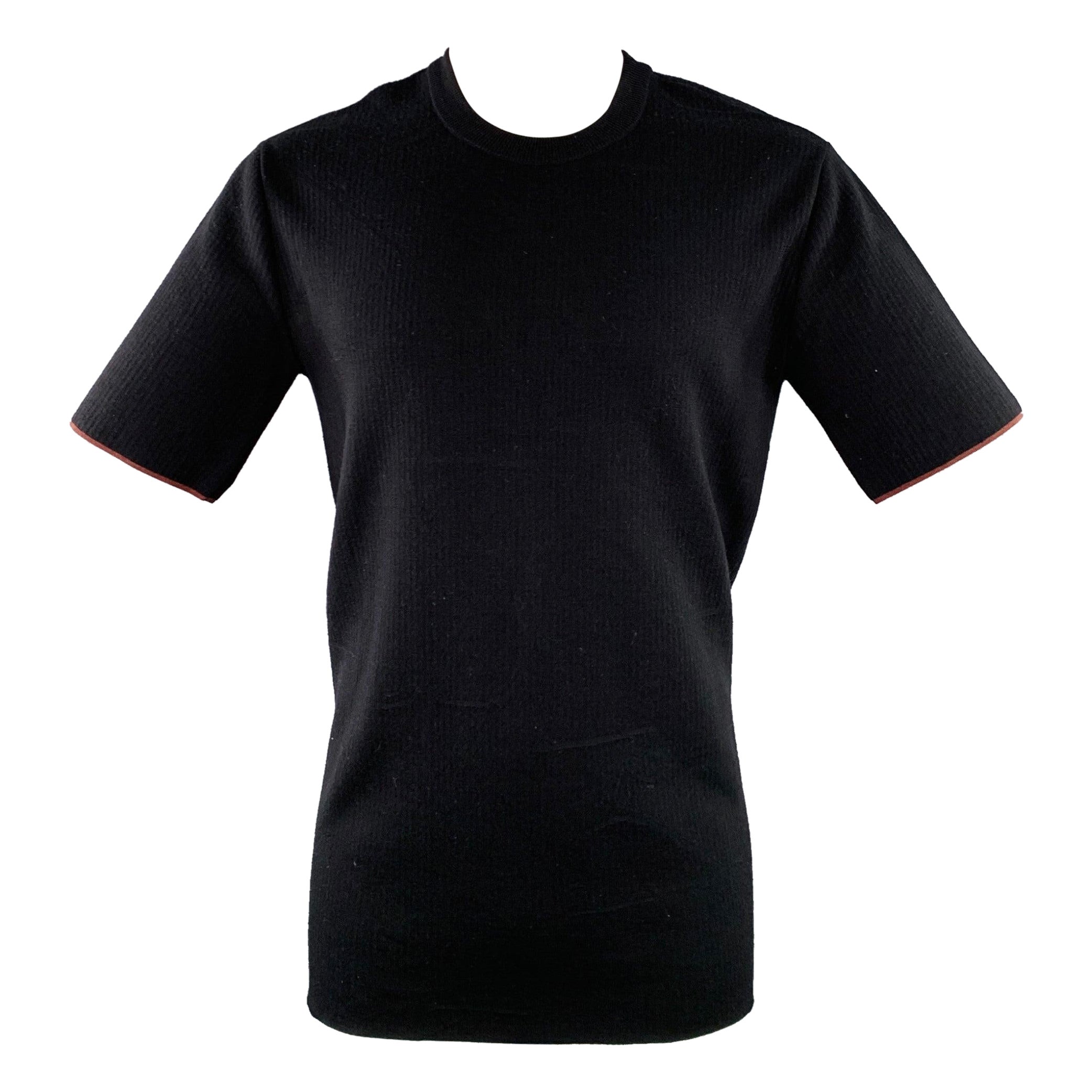 CALVIN KLEIN COLLECTION Size S Black Knit Viscose Virgin Wool T-shirt For Sale
