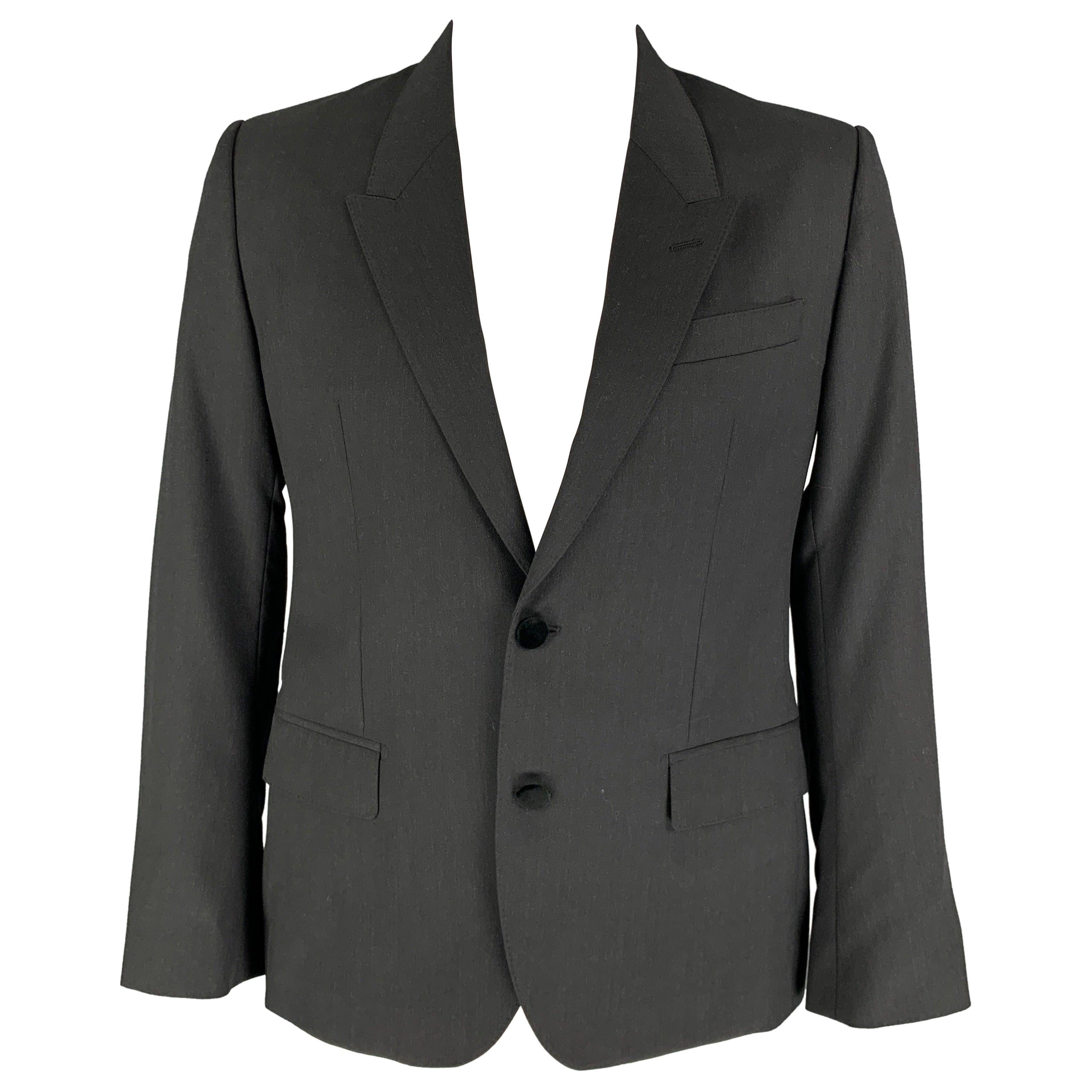 DOLCE & GABBANA Size 42 Grey Charcoal Wool Peak Lapel Sport Coat For Sale