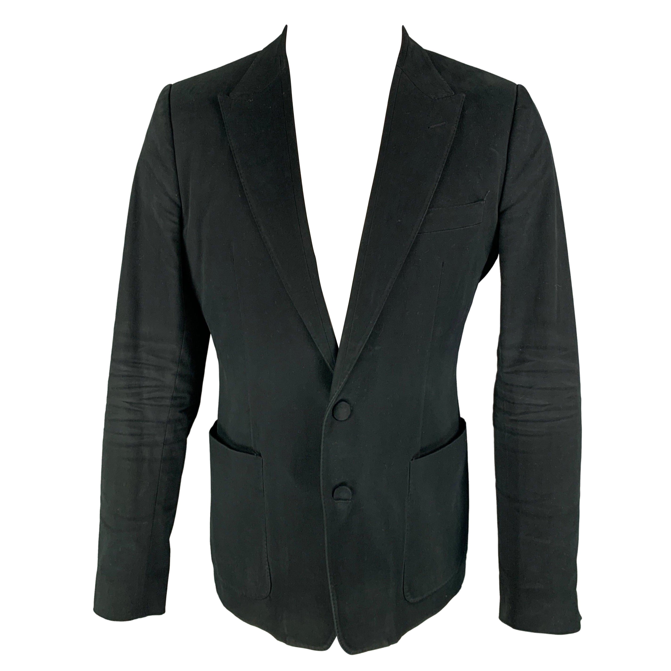 DOLCE & GABBANA Size 40 Black Cotton Blend Notch Lapel Sport Coat For Sale