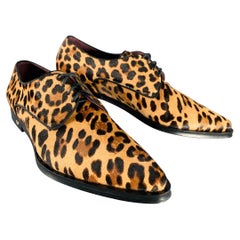 DOLCE & GABBANA Size 11 Tan Brown Black Animal Print Pony Hair Lace-Up Shoes