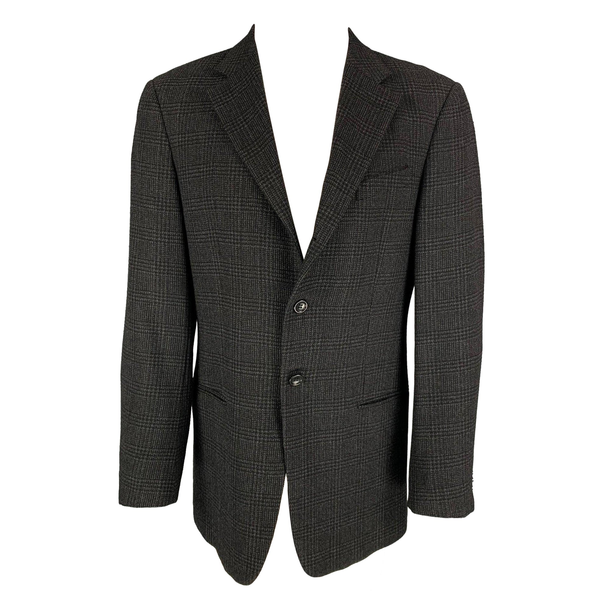 ARMANI COLLEZIONI Taglia 40 Cappotto sportivo in lana a quadri nero carbone in vendita