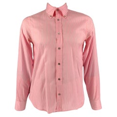 JIL SANDER Größe 42 Rosa Weiß gestreiftes langärmeliges Hemd aus Baumwolle mit Knopfleiste und Kragen
