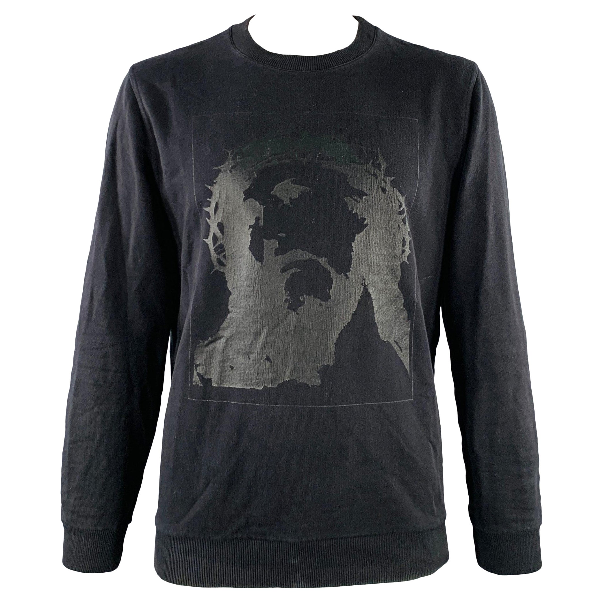 GIVENCHY Size L Black Jesus Graphic Cotton Cuban Fit Crew Neck Sweatshirt For Sale