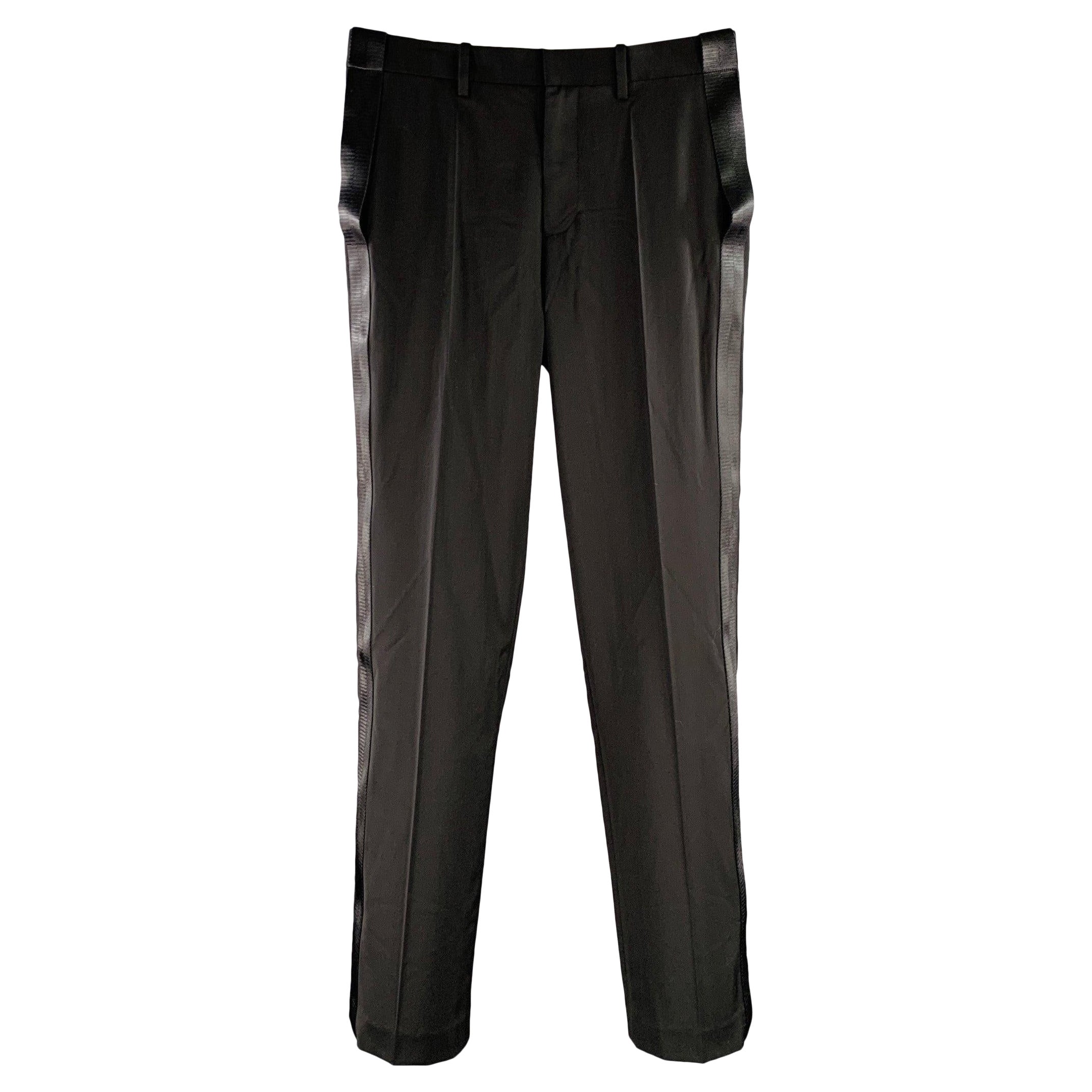 HELMUT LANG Talla 31 Negro Contraste Lana Virgen Frente Plano Pantalones de vestir en venta