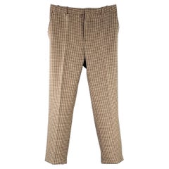 MARNI Talla 32 Marrón Beige Pata de gallo Lana Frente Plano Pantalón Casual