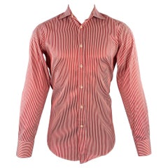 ETRO Size 38 Red White Stripe Cotton Spread Collar Long Sleeve Shirt