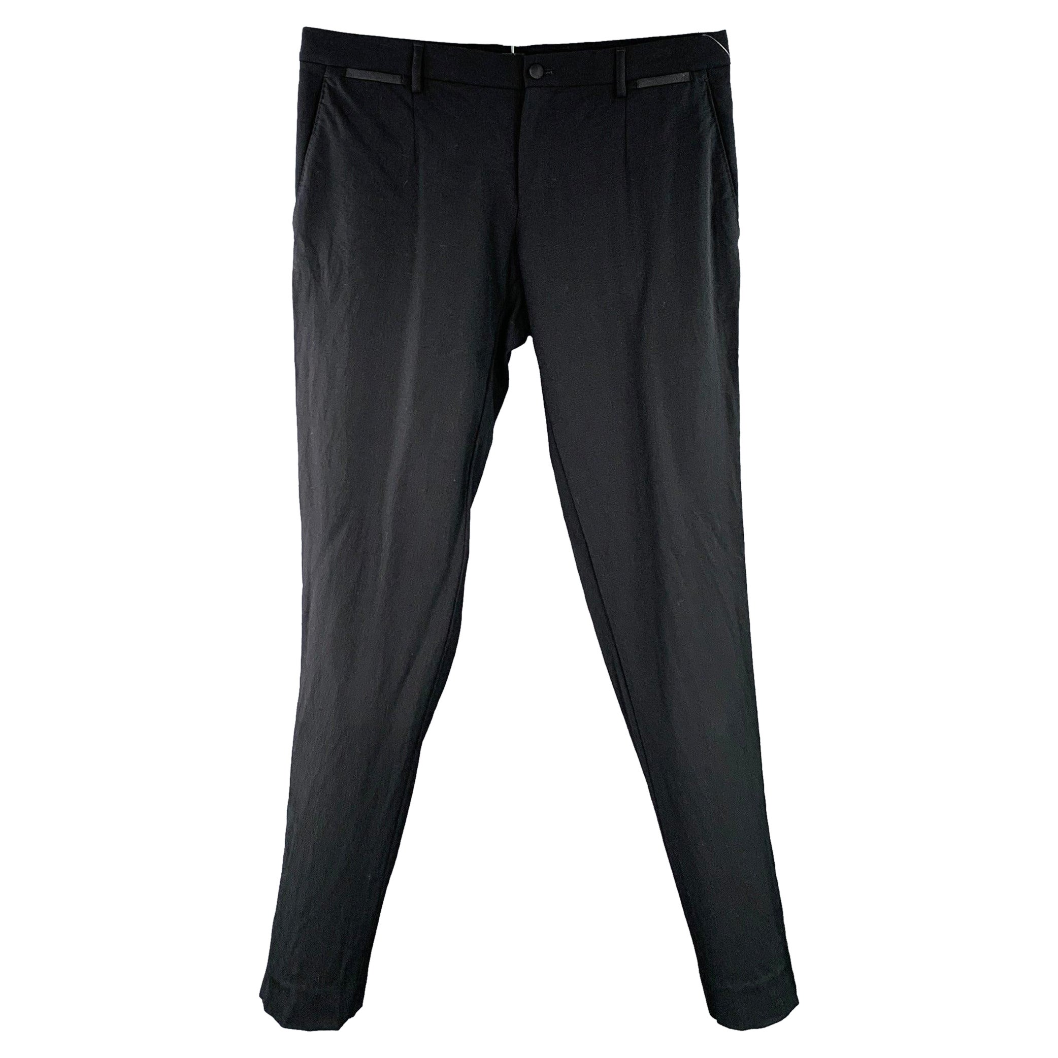 DOLCE & GABBANA Size 34 Black Twill Wool Silk Zip Fly Dress Pants For Sale