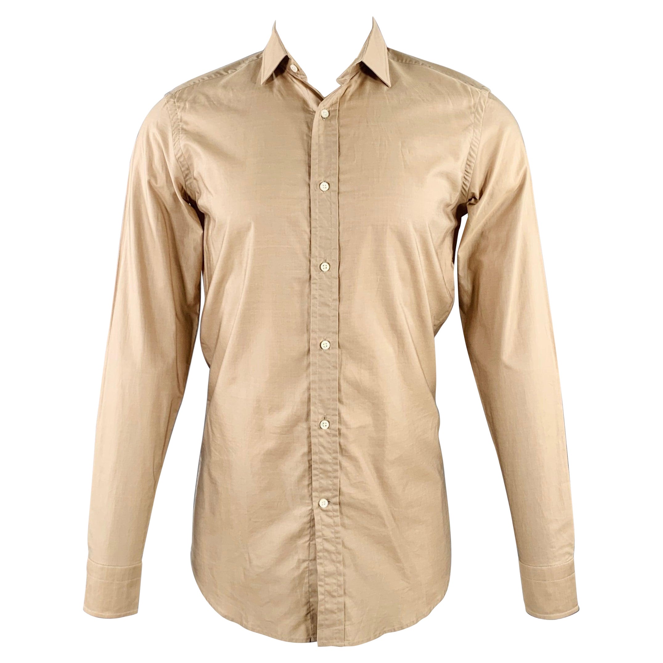 RALPH LAUREN Size S Tan Cotton Spread Collar Tailored Fit Long Sleeve Shirt For Sale