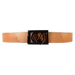 VALENTINO by MARIO VALENTINO Size 36 Brown Gunmetal Monogram Leather Belt