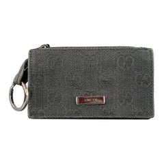 GUCCI Black Silver Canvas Leather Monogram Keyring Wallet