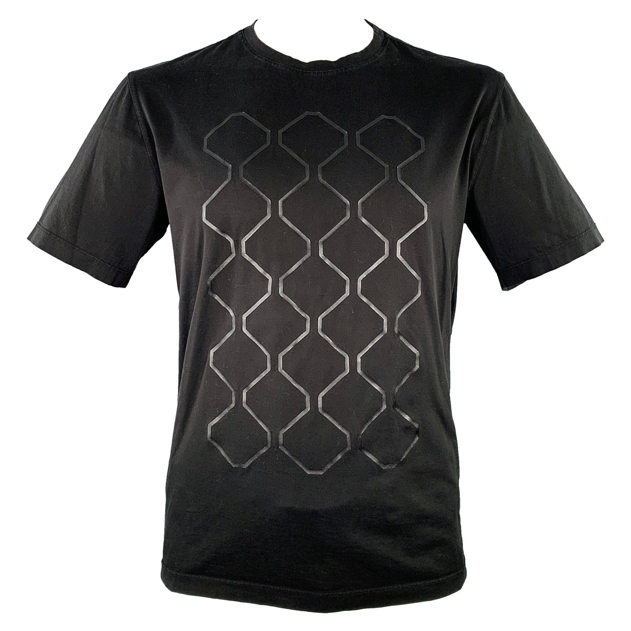 Z ZEGNA Größe XL Schwarzes geometrisches T-Shirt aus Baumwolle mit Crew-Ausschnitt im Angebot