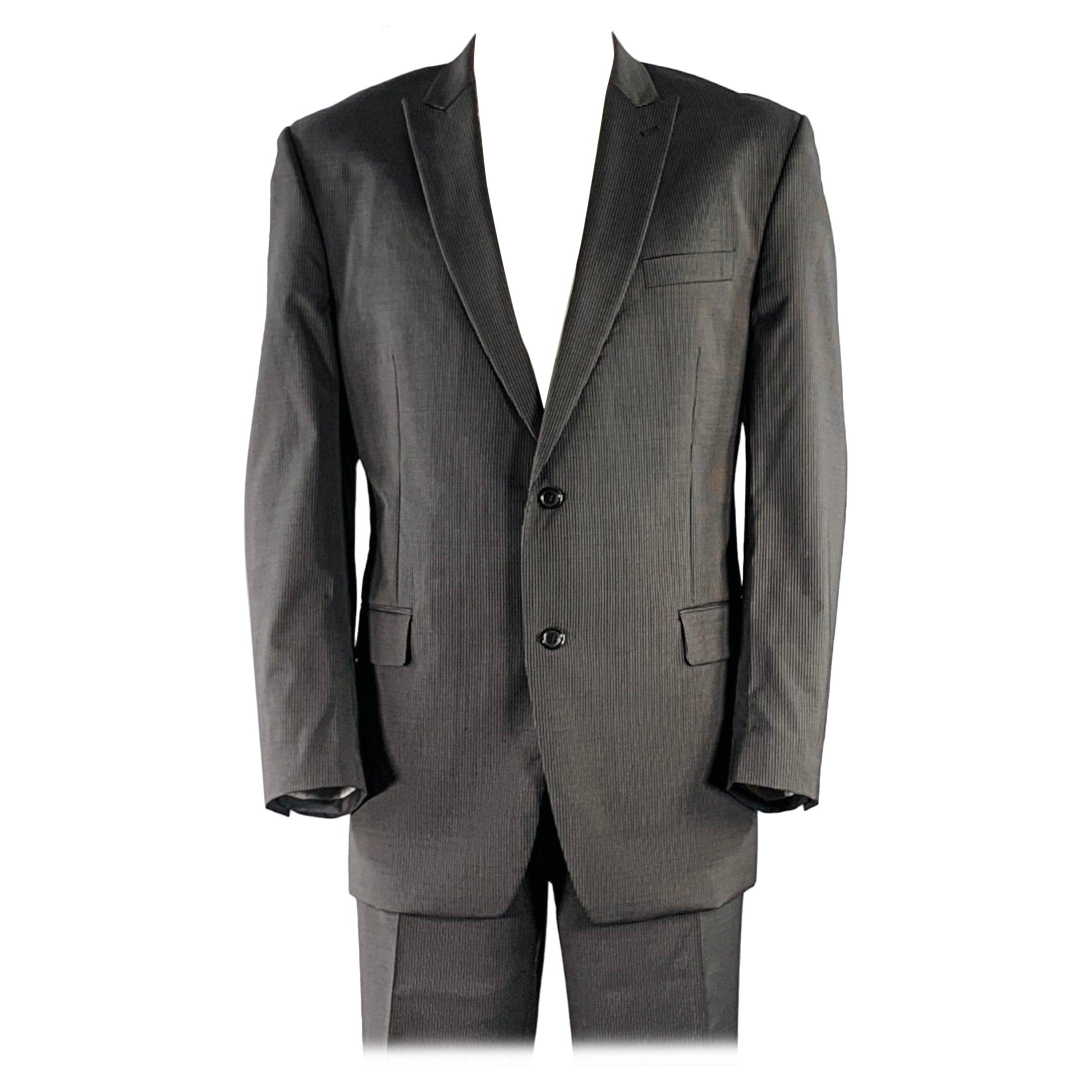CALVIN KLEIN Size 46 Black White Pinstripe Wool Single Breasted Suit For Sale