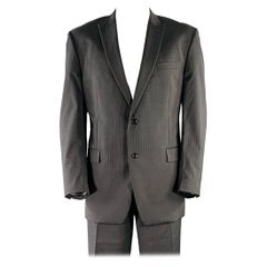 CALVIN KLEIN Talla 46 Negro Blanco A rayas Lana Traje de un solo pecho