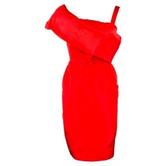 OSCAR DE LA RENTA Size M Red Silk Taffeta One Shoulder Knee Length Cocktail Dress
