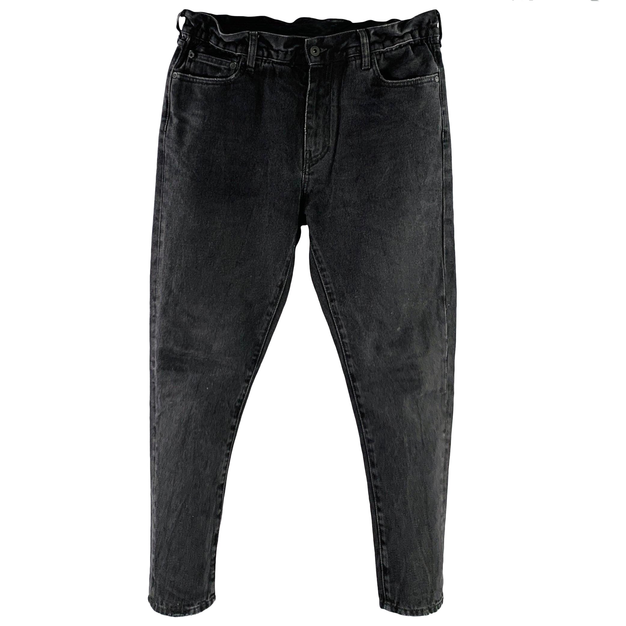OFF-WHITE Größe 31 Schwarz Gewaschene Baumwolle Elastischer Bund Jeans im Angebot