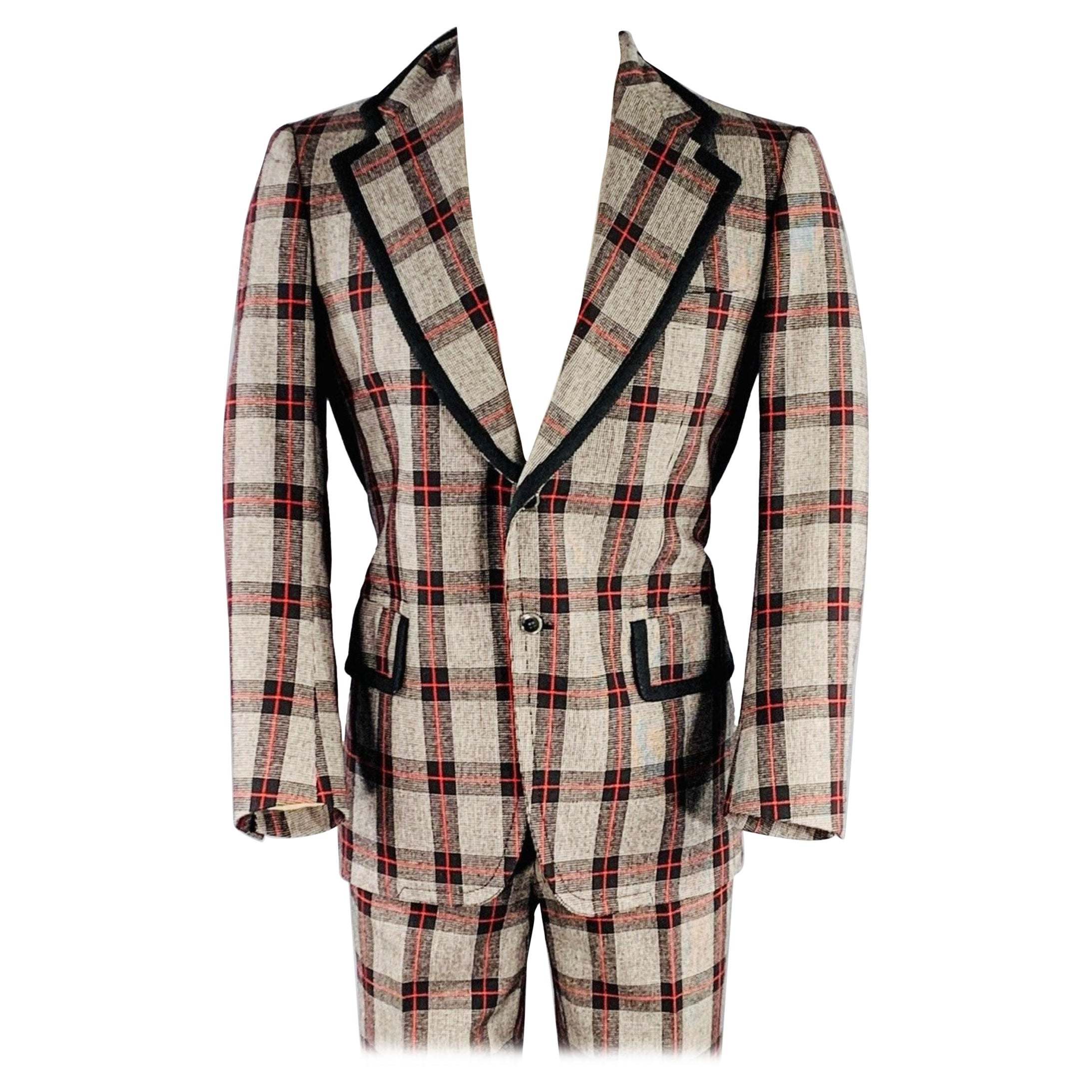 BRIONI Size 40 Grey Black Red Plaid Wool Notch Lapel Suit