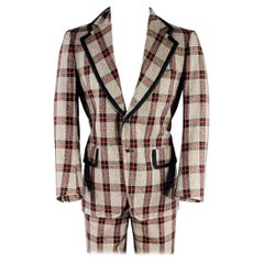 Brioni Taglia 40 Grigio Nero Rosso Plaid in Lana con Risvolto a T