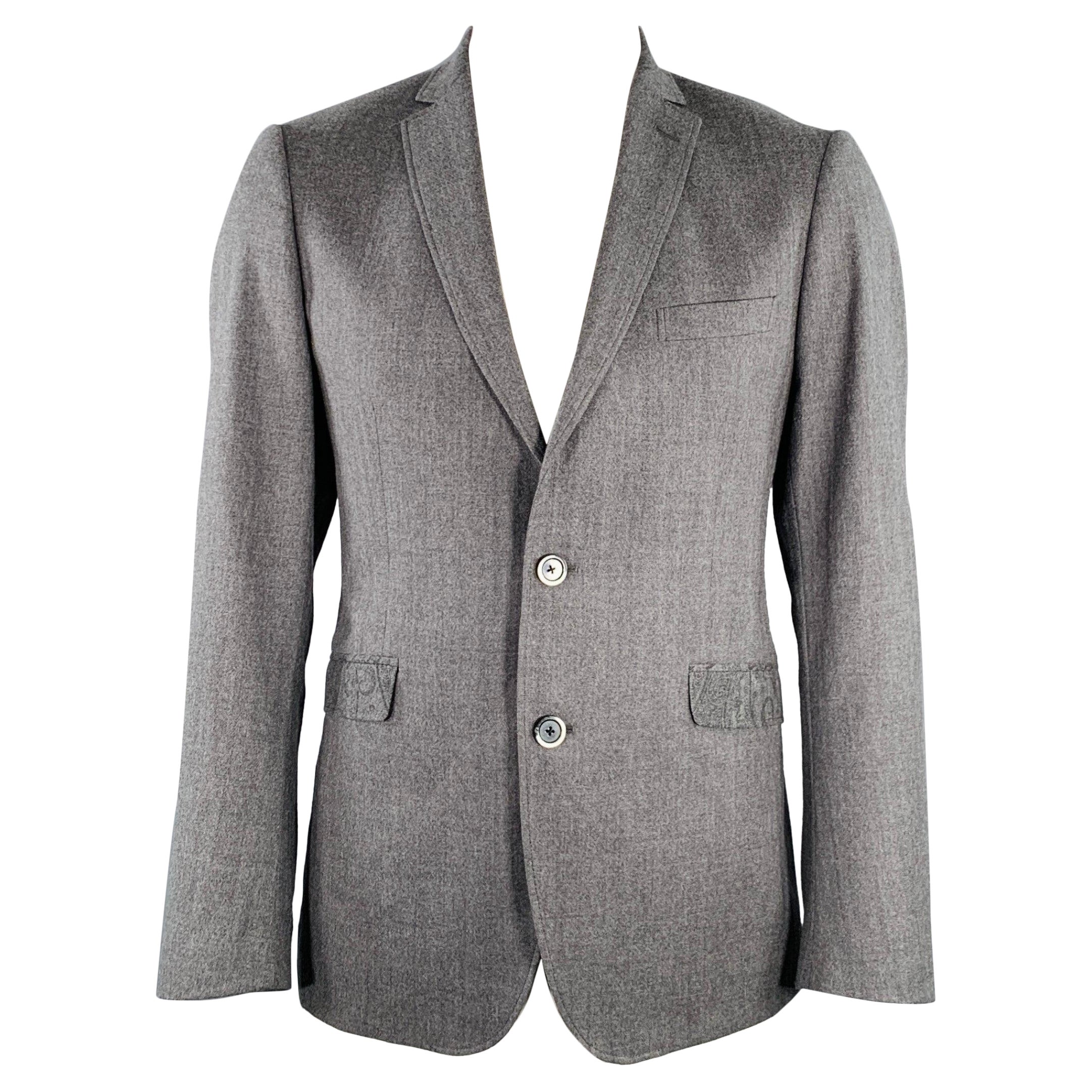 ETRO Size 42 Grey Wool Blend Paisley Trim Single Breasted Sport Coat For Sale