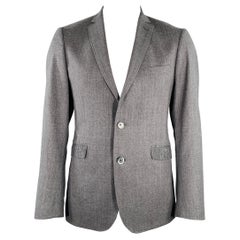 ETRO Taille 42 Manteau de sport gris en laine mélangée avec bordures Paisley à patte unique