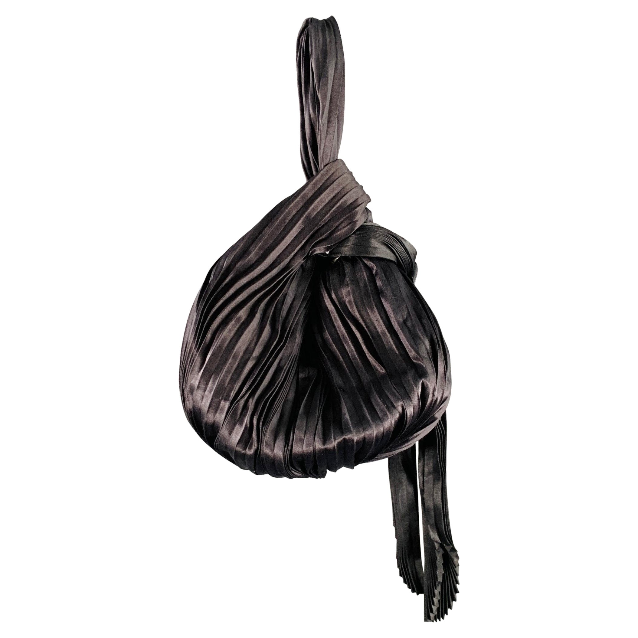 GIORGIO ARMANI Black Pleated Silk Evening Handbag For Sale