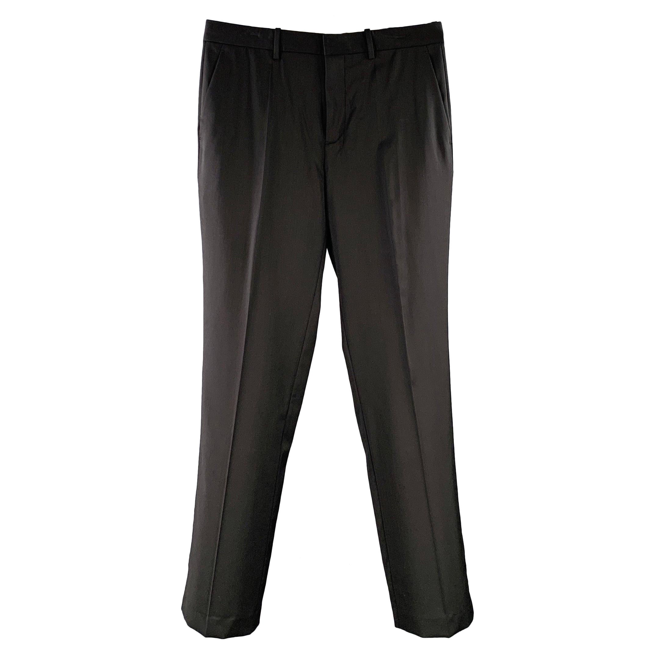 Helmut Lang Taglia 33 Pantalone Auto Nero Lana Zip Fly Dress Pants in vendita