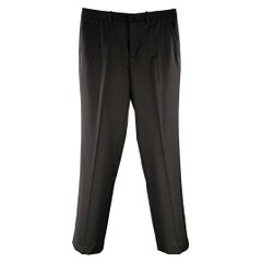 HELMUT LANG Pantalon de robe à volants en laine noire avec fermeture éclair, taille 33