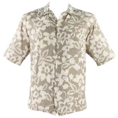 BYBLOS Size 46 Tan Cream Floral One Pocket Short Sleeve Shirt