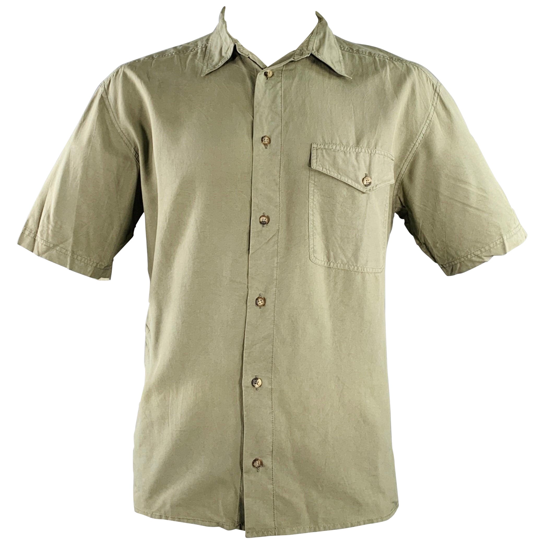 BYBLOS Größe 46 Grün Olive Seide One Pocket Kurzarmhemd mit kurzen Ärmeln im Angebot