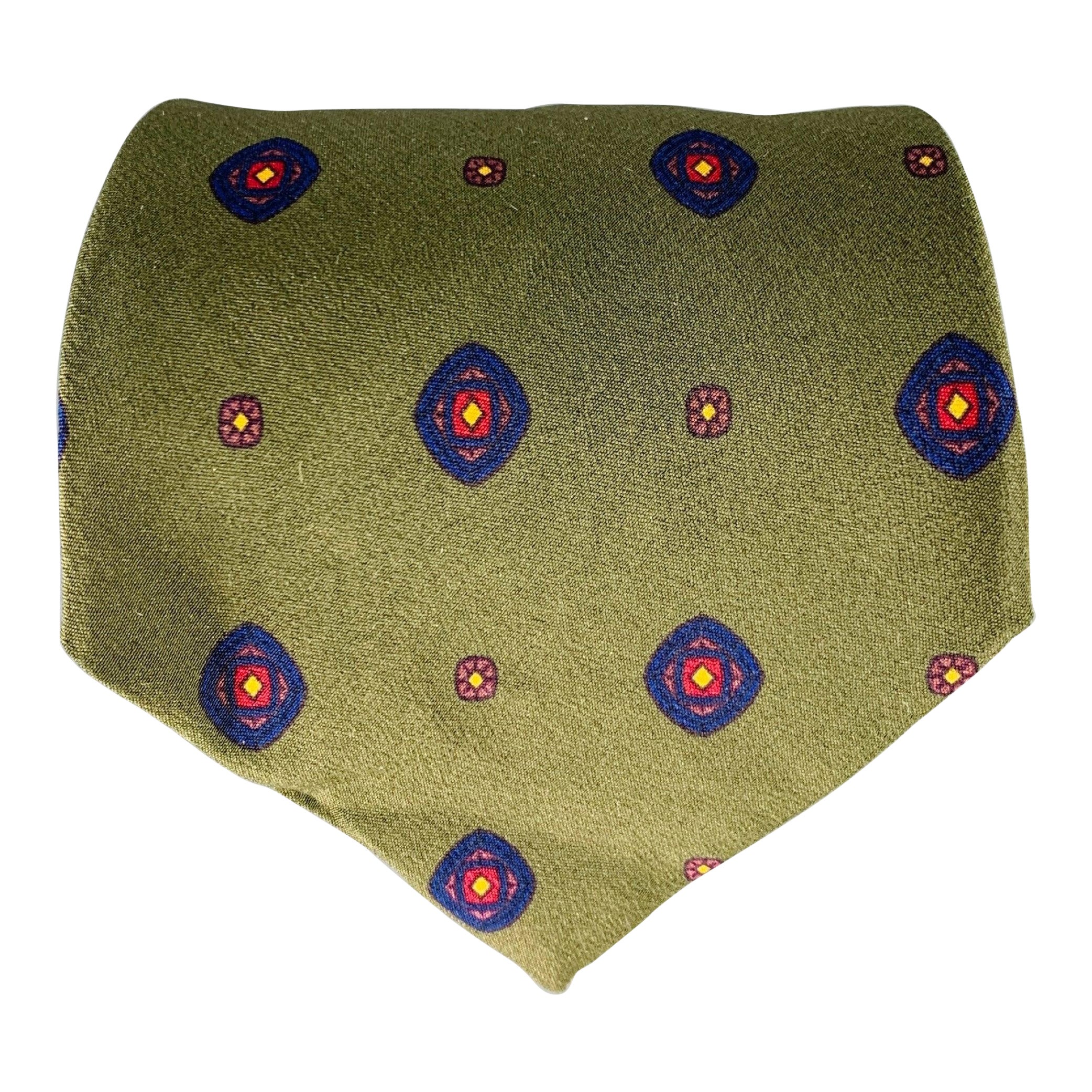 GIANNI VERSACE Green Navy Dots Silk Tie