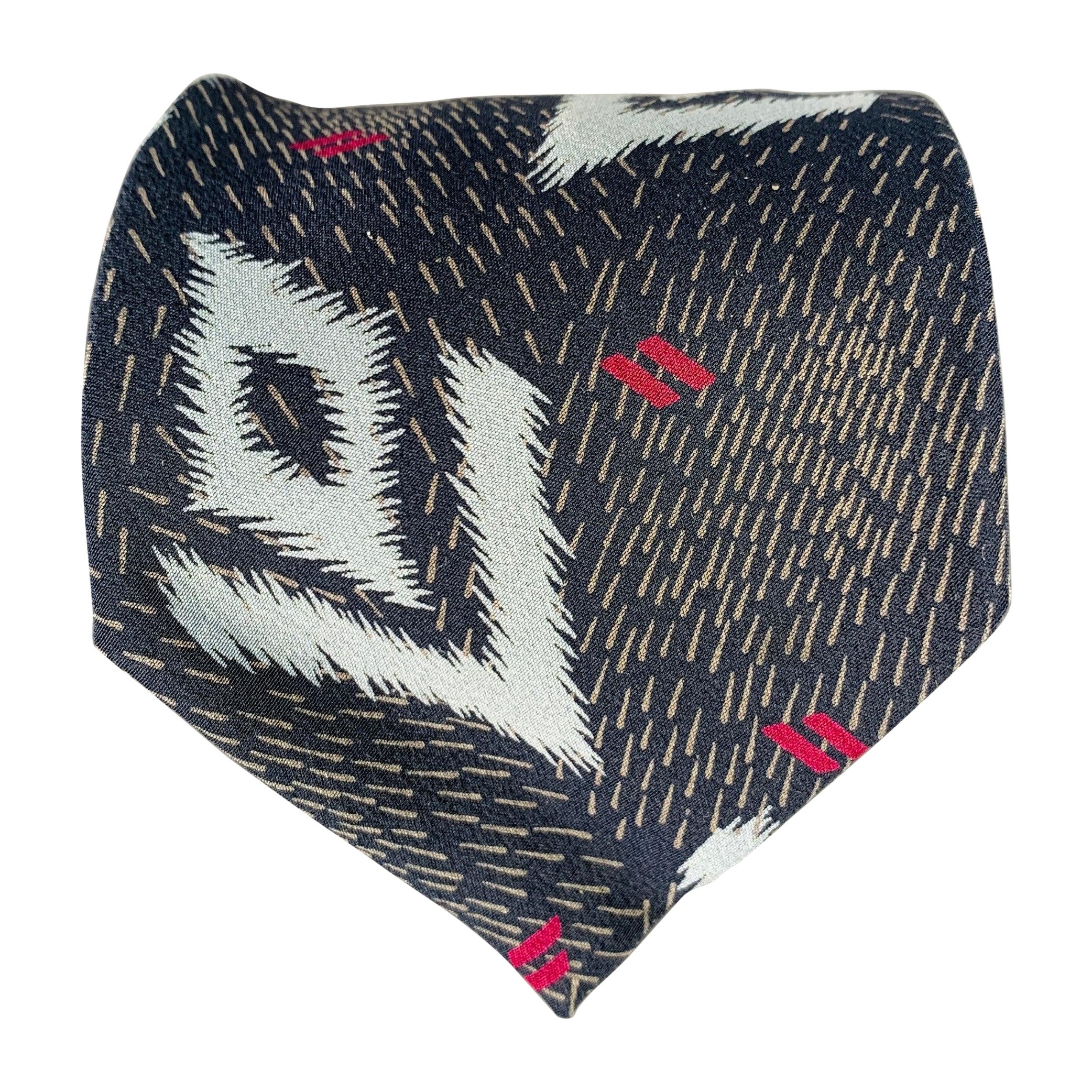GIORGIO ARMANI Navy Light Blue Abstract Silk Tie For Sale