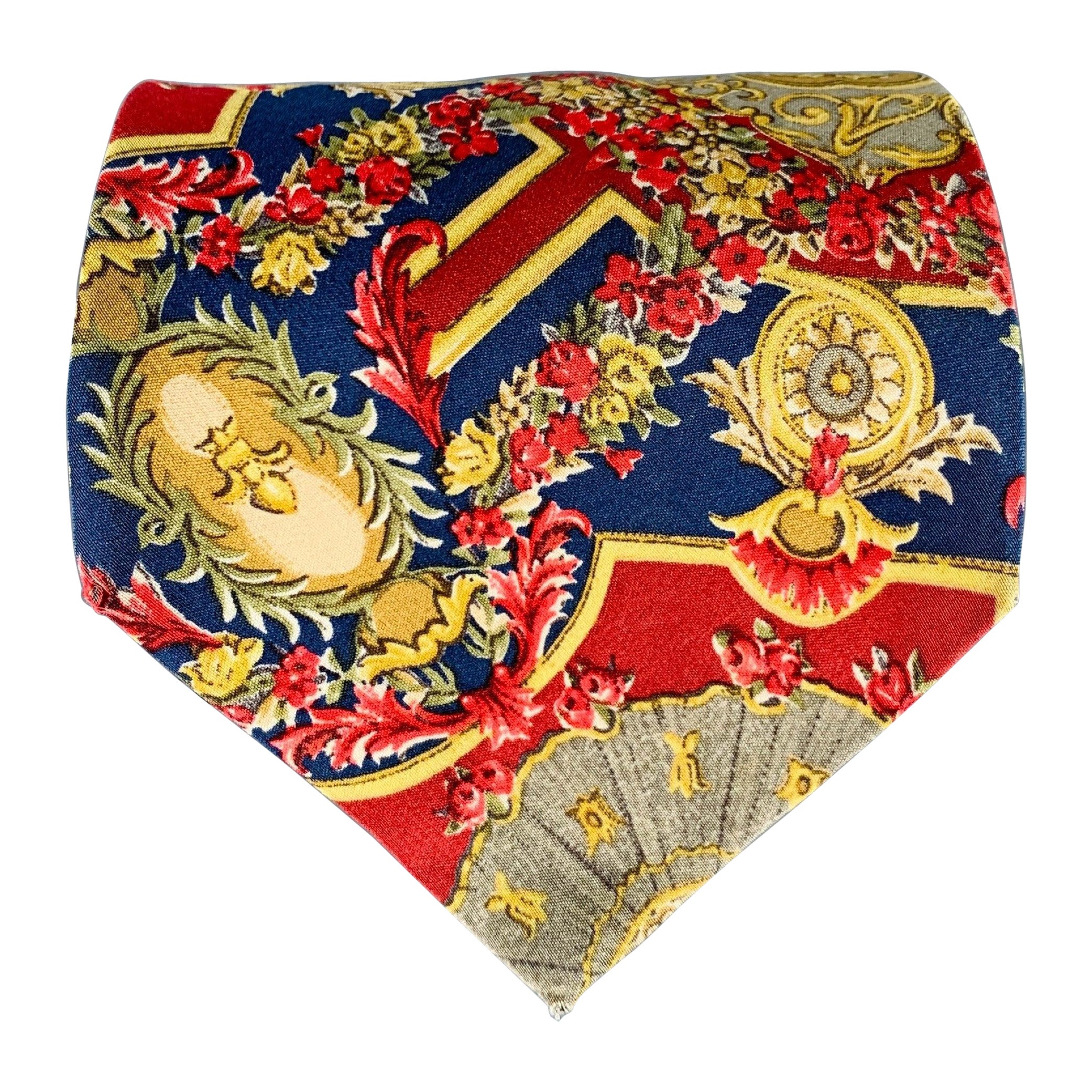 KARL LAGERFELD Red Blue Gold Baroque Floral Silk Tie