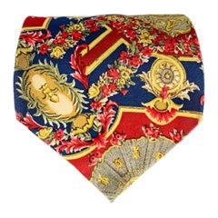 KARL LAGERFELD Corbata de seda floral barroca roja azul dorada