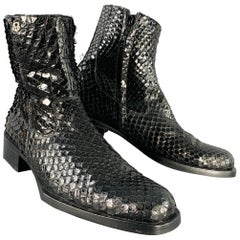 GIANNI VERSACE Talla 8 Botines de piel de pitón negra con cremallera lateral