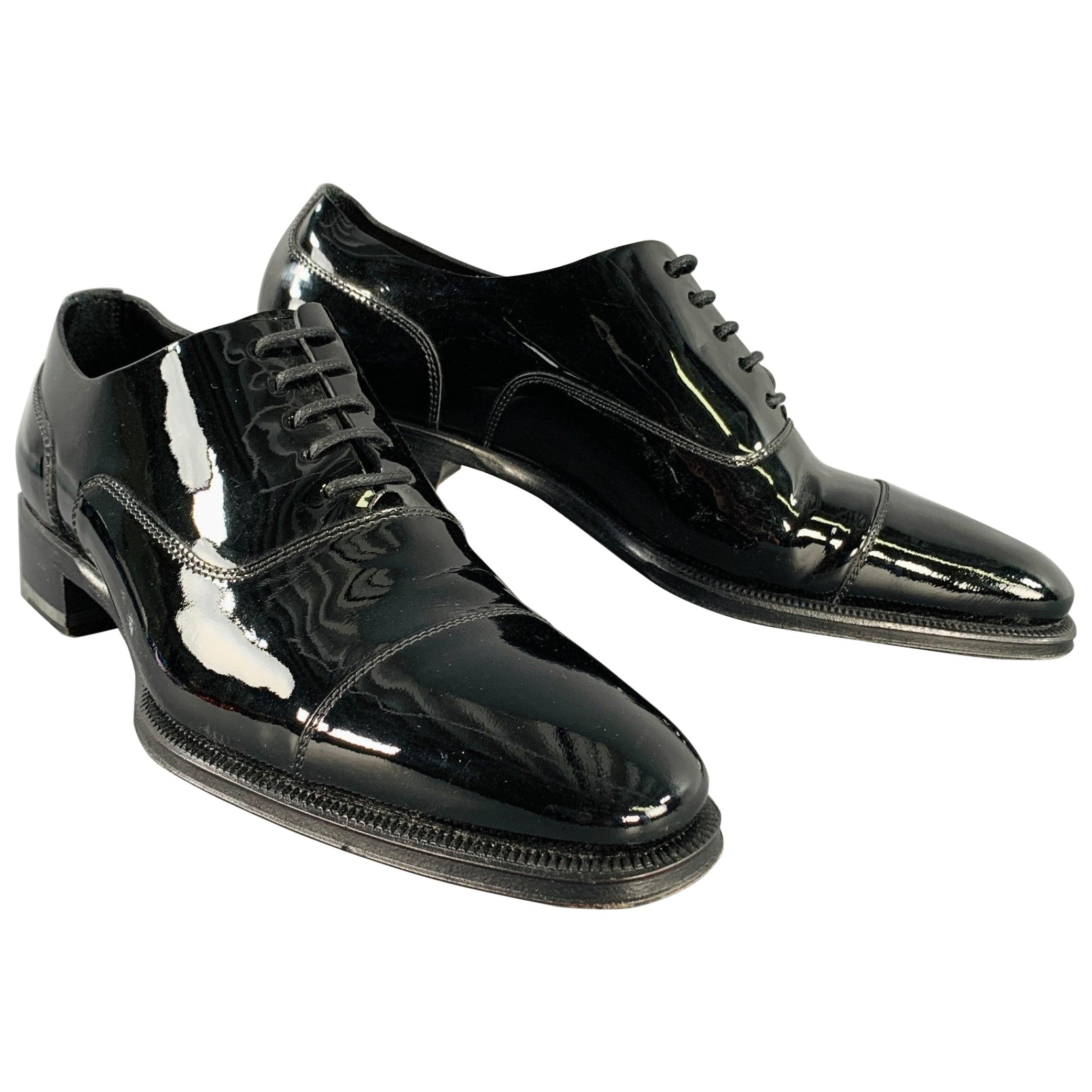 DSQUARED2 Size 7 Black Patent Leather Oxford Lace-Up Shoes For Sale