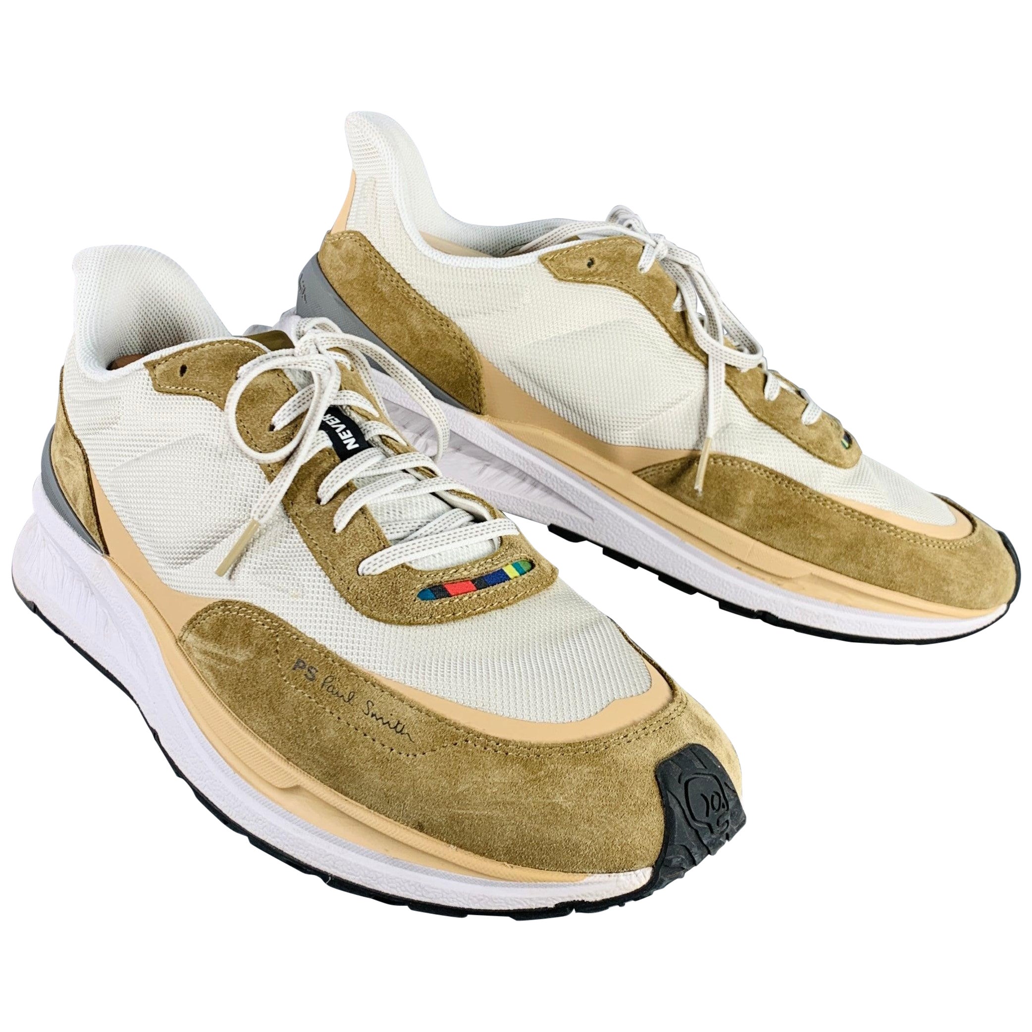 PS by PAUL SMITH Größe 12 Khaki Grau Mixed Fabrics Color Block Nylon Turnschuhe im Angebot