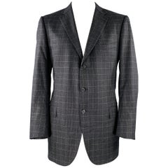 ERMENEGILDO ZEGNA Size 48 Long Grey Charcoal Window Pane Wool Sport Coat