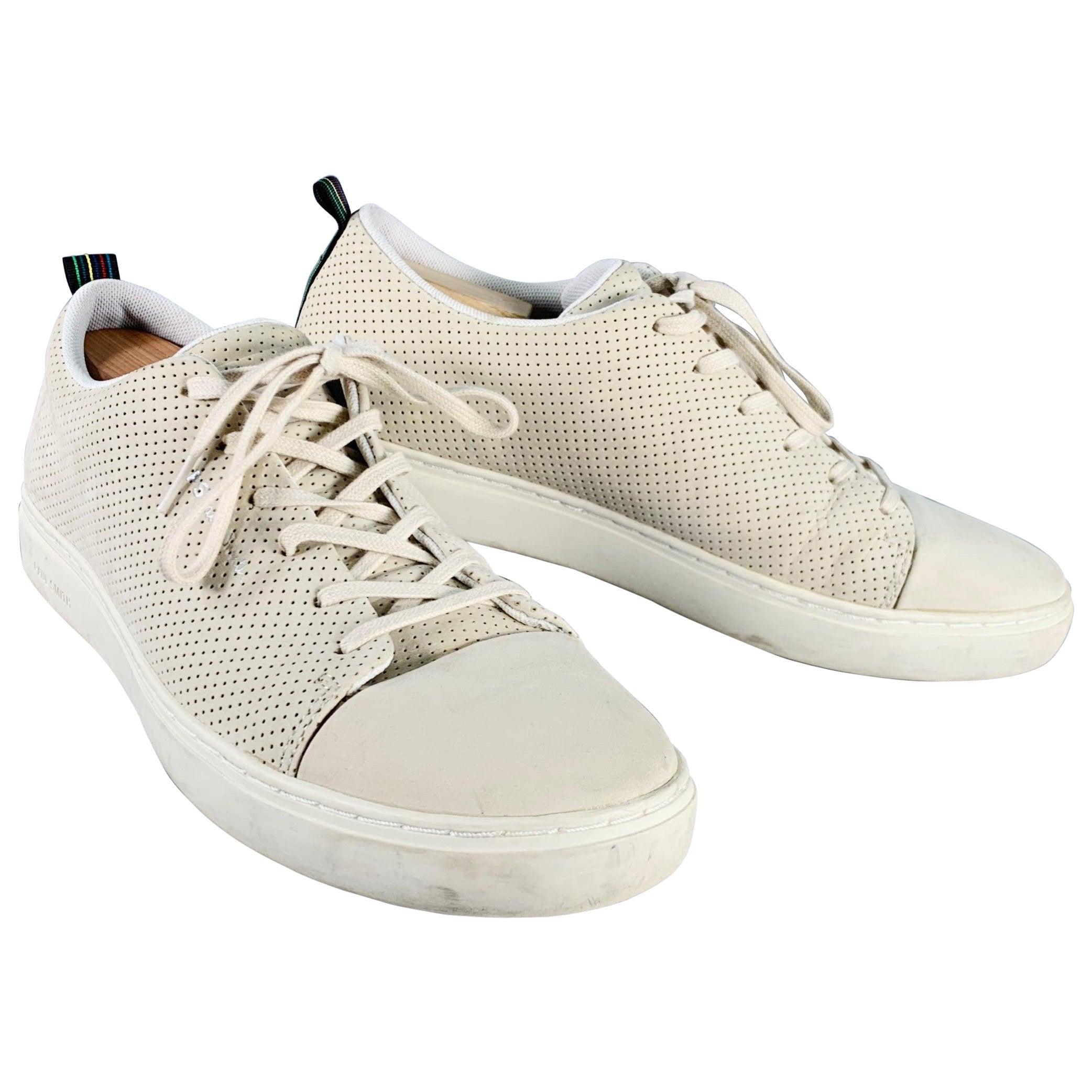 PS by PAUL SMITH Size 12 Grey Stone Perforated Leather Cap Toe Sneakers
