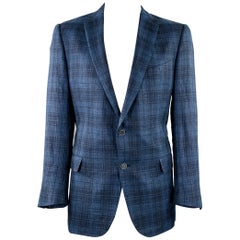 ERMENEGILDO ZEGNA - Manteau de sport bleu marine à carreaux et à revers clouté, taille 48