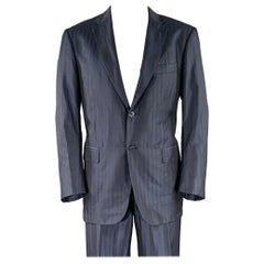 ISAIA Size 46 Long Navy Stripe Wool Silk Notch Lapel Suit