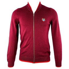 KENZO Size XS Burgundy Red Knit Wool Blend Zip Up Sweater