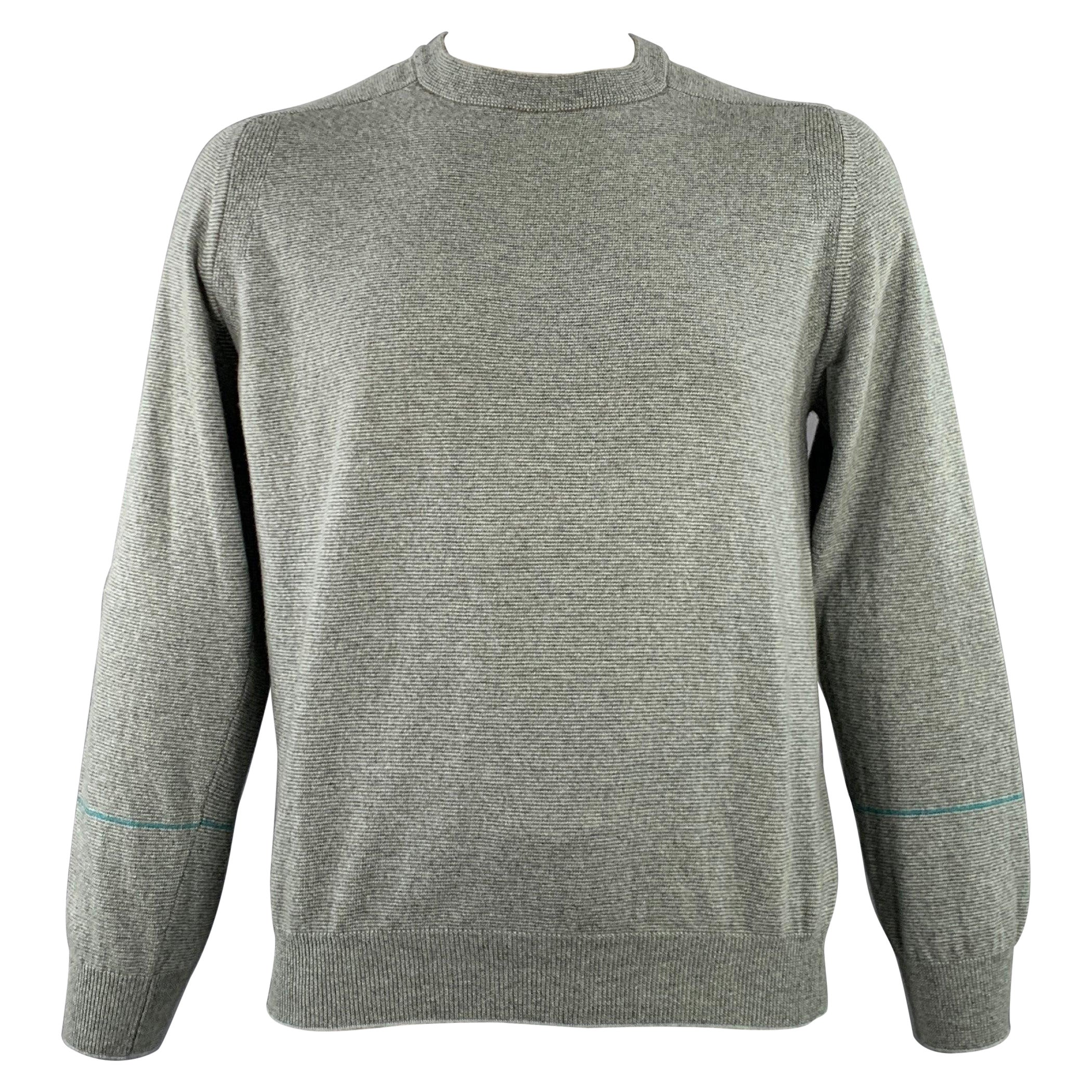 PAUL SMITH Size L Grey Lambswool Cotton Crew Neck Pullover For Sale