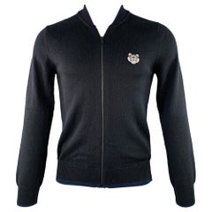 KENZO Size XS Black Navy Knit Wool Zip Up Sweater