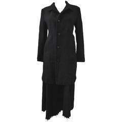 90s Yohji Yamamoto Black Wool Deconstructed Jacket and Skirt Suit Two-Piece