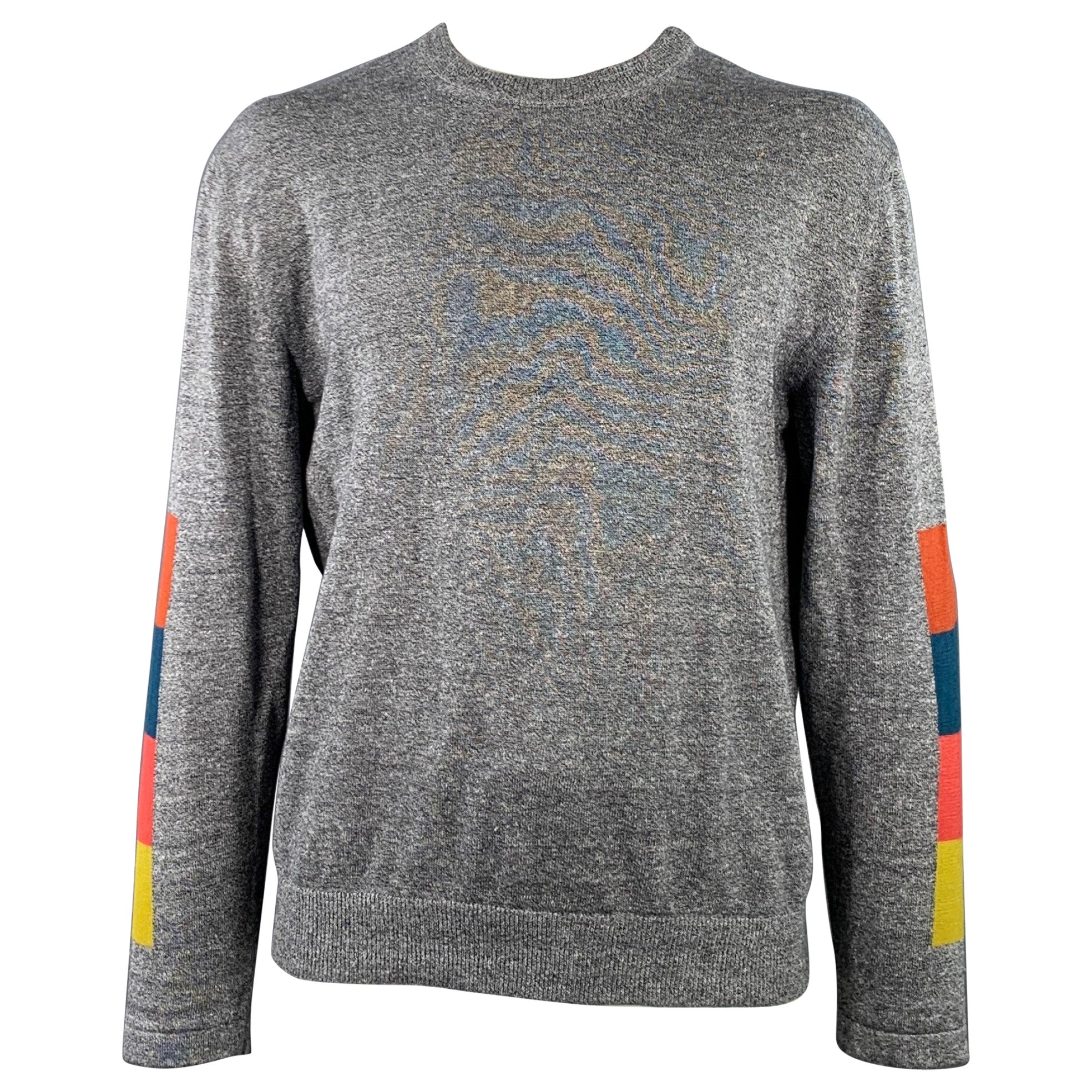 PAUL SMITH Pull à col ras du cou en coton et laine gris chiné multicolore
